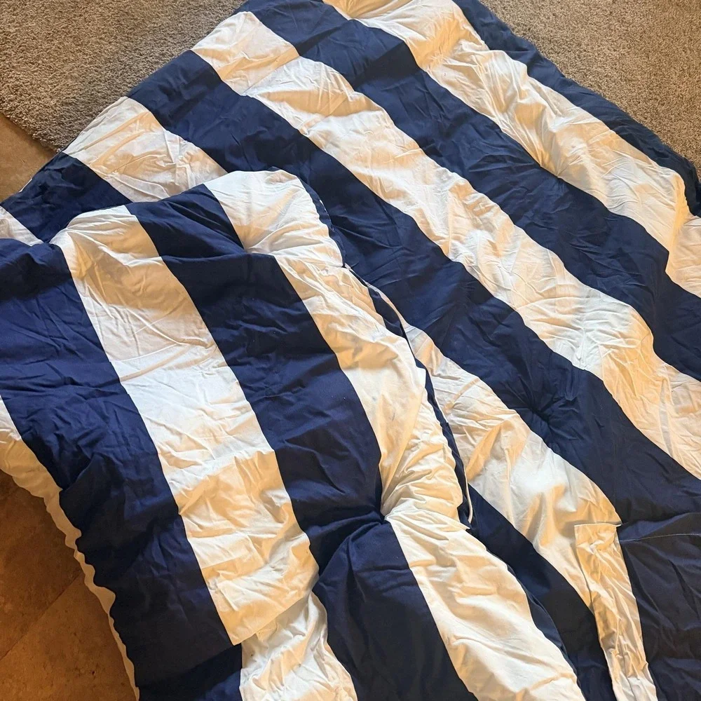 VTG Y2K Tommy Hilfiger Queen Comforter Set Blue White Striped 2 Shams Cotton